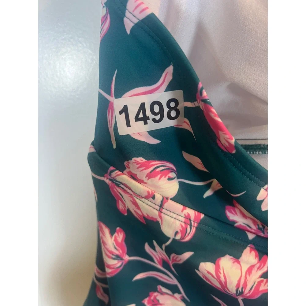 Draper James Womens One Piece Swimsuit Floral Ruched Teal‎ Pink Size S